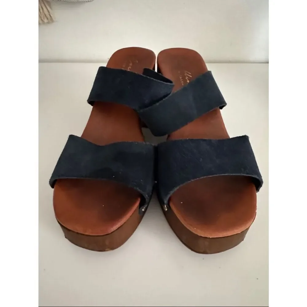 Avellini Platform clog sandal Suede Navy Made in Italy EUC